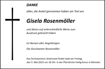 Anzeige von Gisela Rosenmöller 