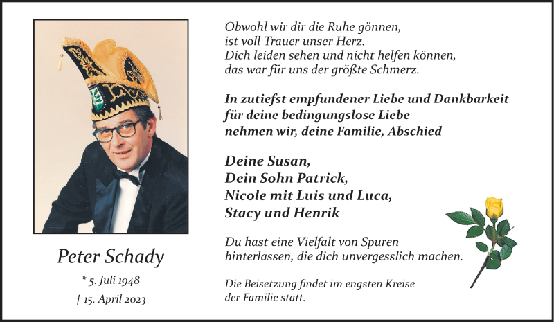  Traueranzeige für Peter Schady vom 22.04.2023 aus 