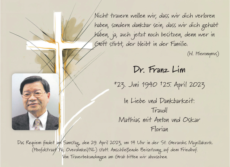  Traueranzeige für Dr. Franz Lim vom 28.04.2023 aus 
