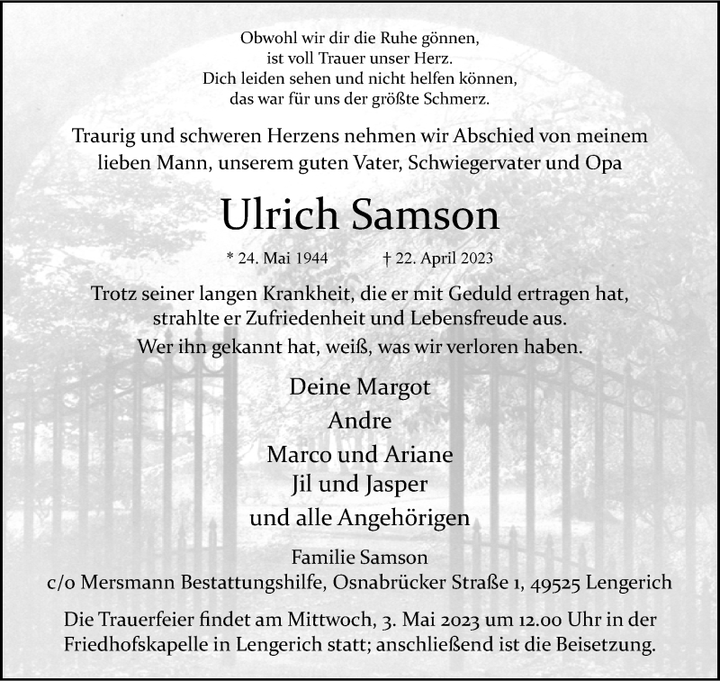  Traueranzeige für Ulrich Samson vom 29.04.2023 aus 