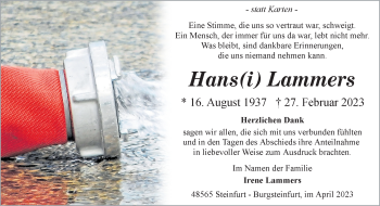 Anzeige von Hans (I) Lammers 