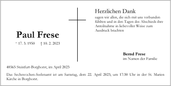 Anzeige von Paul Frese 