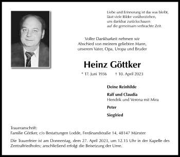 Anzeige von Heinz Göttker 