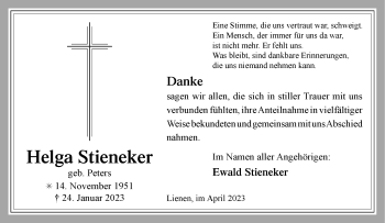 Anzeige von Helga Stieneker 