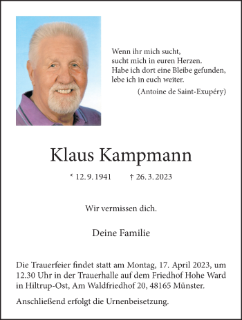 Anzeige von Klaus Kampmann 