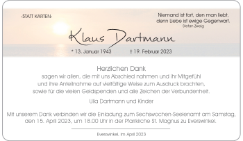 Anzeige von Klaus Dartmann 