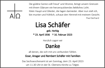 Anzeige von Paul Gerhard Lisa Schäfer 