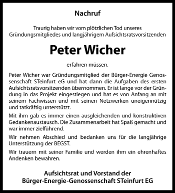 Anzeige von Peter Wicher 