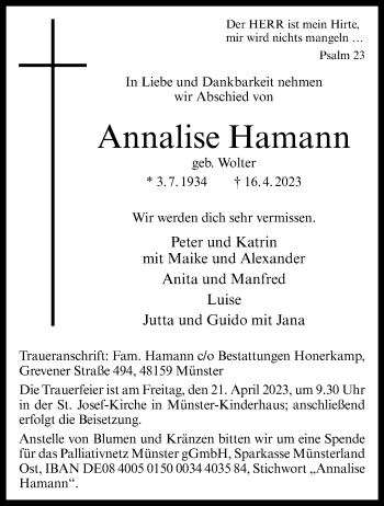 Anzeige von Annalise Hamann 