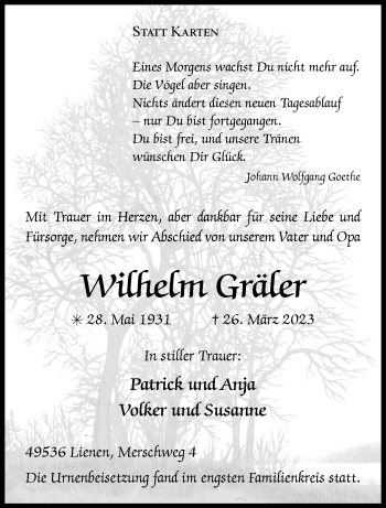 Anzeige von Wilhelm Gräler 