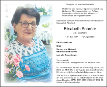 Anzeige von Elisabeth Schröer 