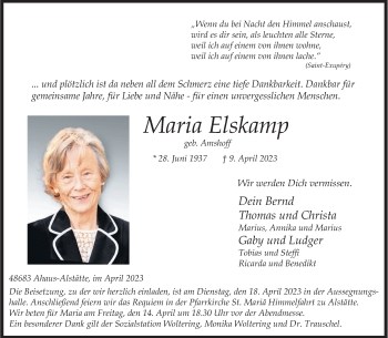 Anzeige von Maria Elskamp 