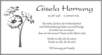 Anzeige von Gisela Hornung 