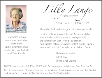 Anzeige von Lilly Lange 