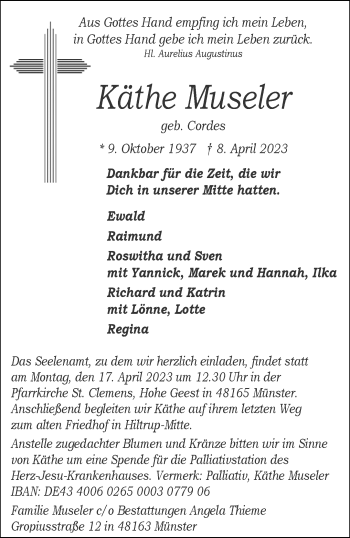 Anzeige von Käthe Museler 