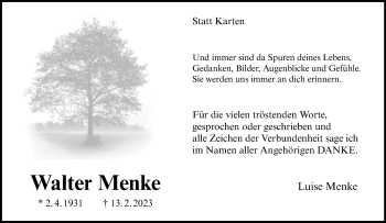 Anzeige von Walter Menke 