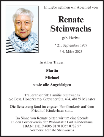 Anzeige von Renate Steinwachs 