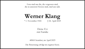 Anzeige von Werner Klang 