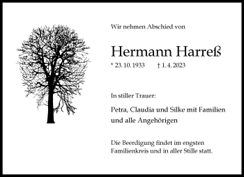 Anzeige von Hermann Harreß 