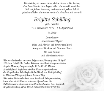 Anzeige von Brigitte Schilling 