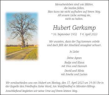 Anzeige von Hubert Gerkamp 