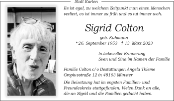 Anzeige von Sigrid Colton 