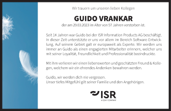 Anzeige von Guido Vrankar 