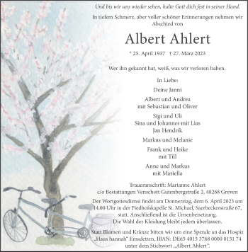 Anzeige von Albert Ahlert 