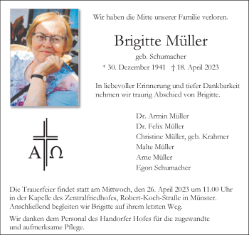 Anzeige von Brigitte Müller 