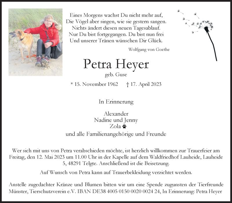  Traueranzeige für Petra Heyer vom 29.04.2023 aus 