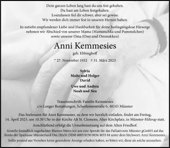 Anzeige von Anni Kemmesies 