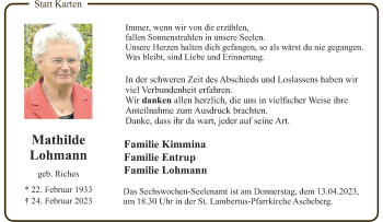 Anzeige von Mathilde Lohmann 
