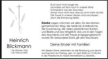 Anzeige von Heinrich Blickmann 