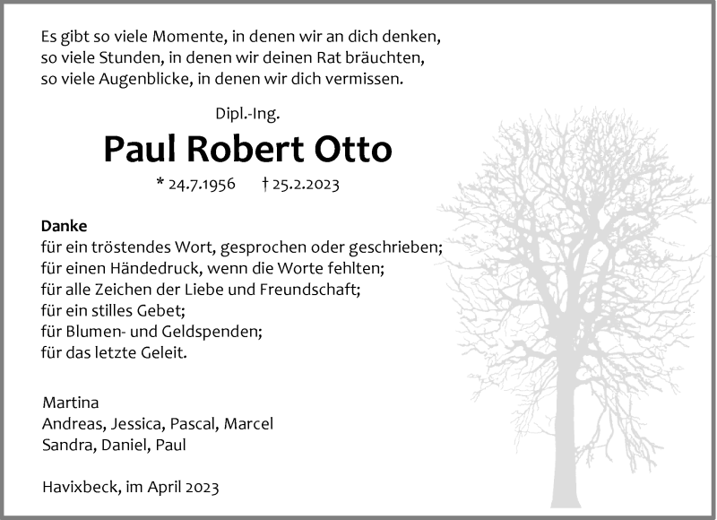  Traueranzeige für Paul Robert Otto vom 15.04.2023 aus 