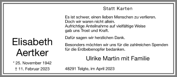 Anzeige von Elisabeth Aertker 