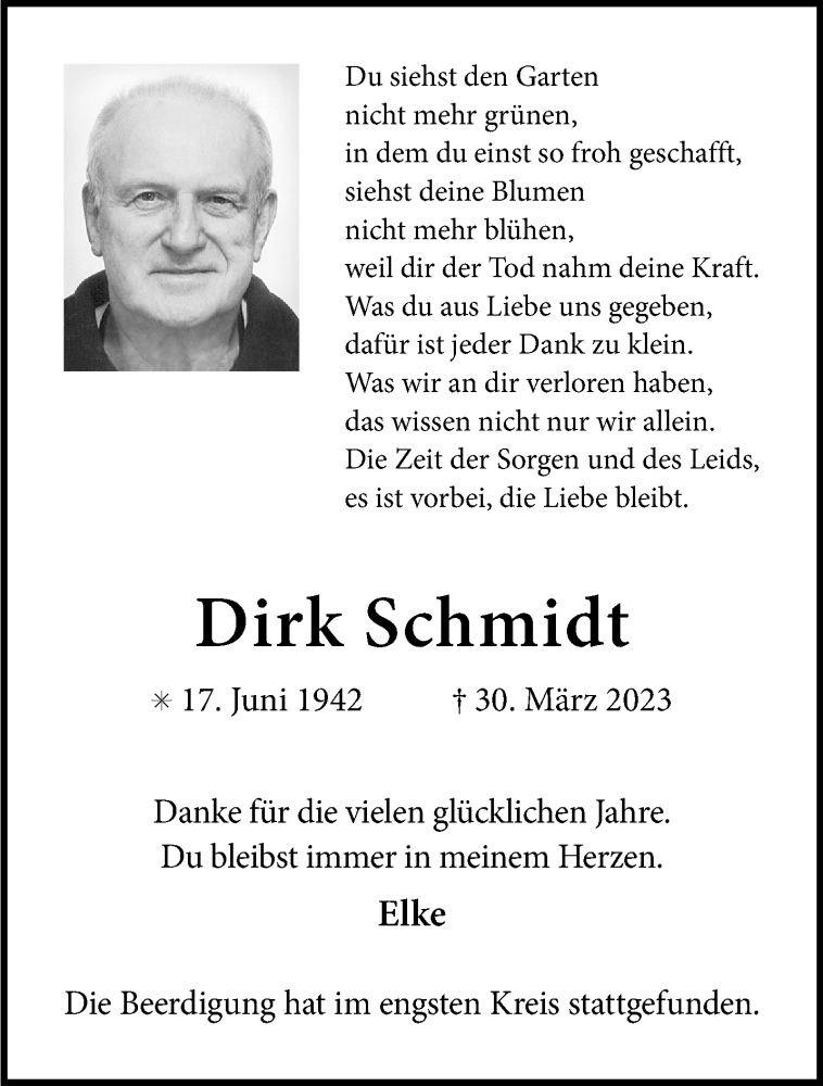  Traueranzeige für Dirk Schmidt vom 04.04.2023 aus 