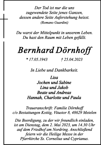 Anzeige von Bernhard Dörnhoff 