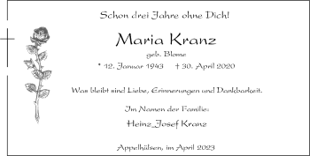 Anzeige von Maria Kranz 