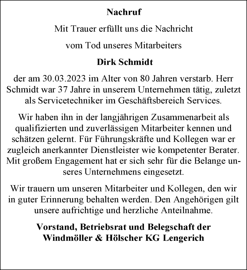  Traueranzeige für Dirk Schmidt vom 06.04.2023 aus 
