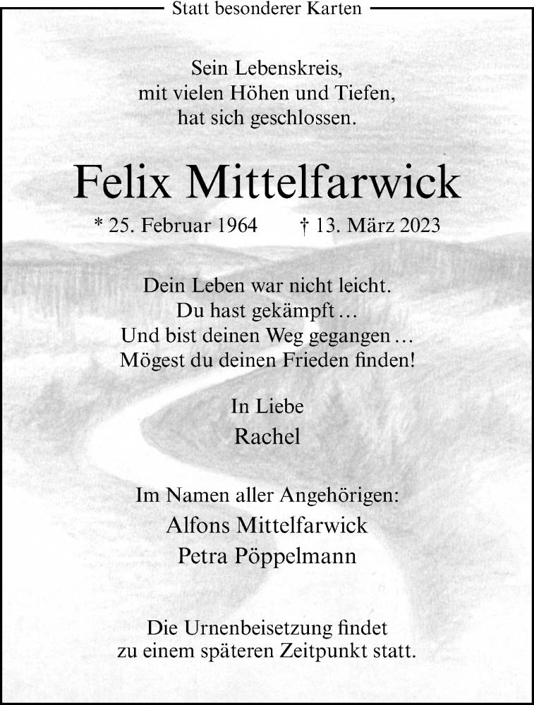  Traueranzeige für Felix Mittelfarwick vom 25.03.2023 aus 