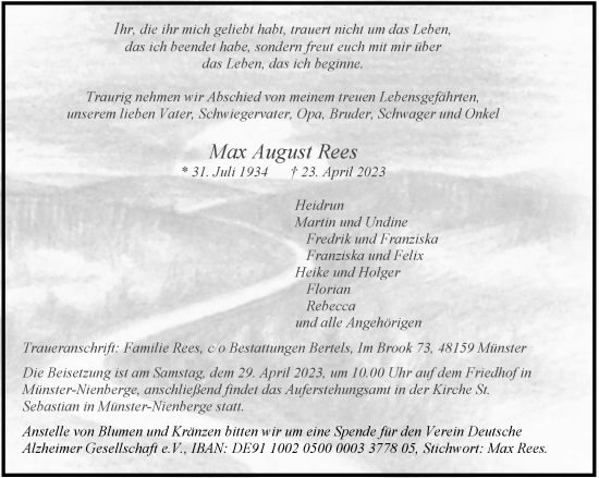 Anzeige von Max August Rees 