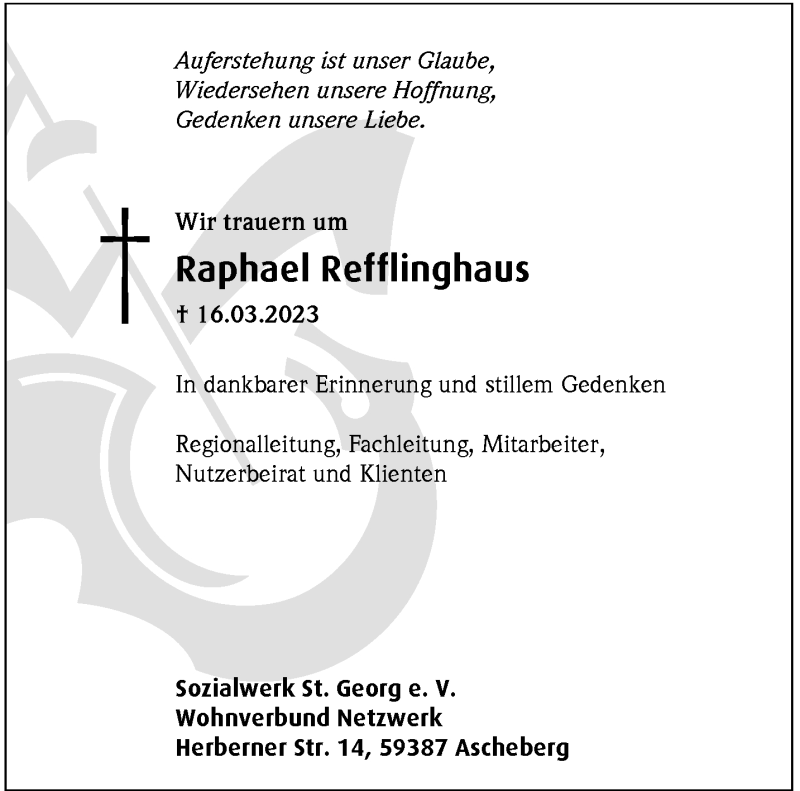  Traueranzeige für Raphael Refflinghaus vom 11.04.2023 aus 