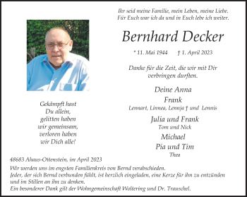 Anzeige von Bernhard Decker 