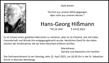 Anzeige von Hans-Georg Hißmann 