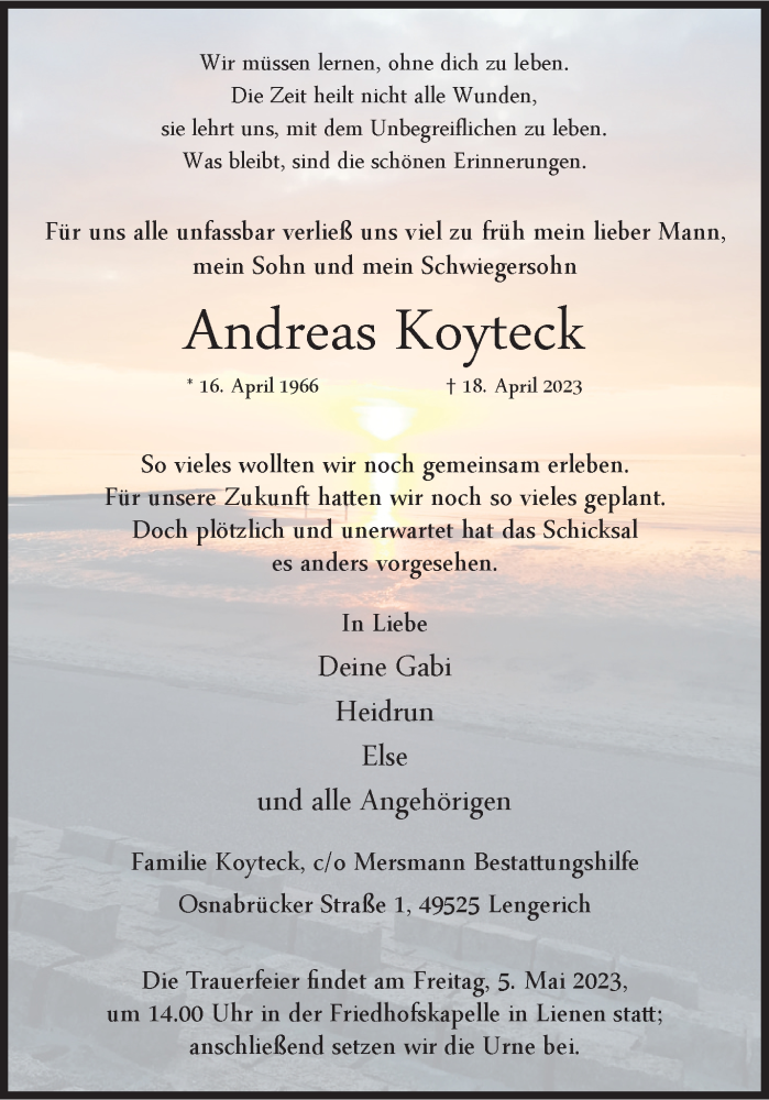  Traueranzeige für Andreas Koyteck vom 29.04.2023 aus 