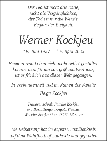 Anzeige von Werner Kockjeu 