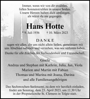 Anzeige von Hans Hotte 