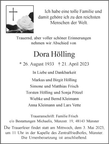 Anzeige von Dora Hölling 
