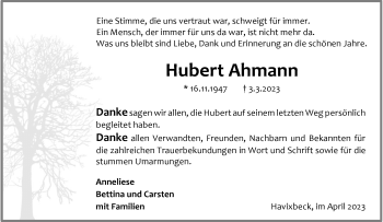 Anzeige von Hubert Ahmann 
