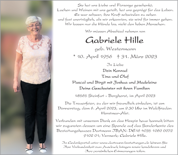 Anzeige von Gabriele Hille 